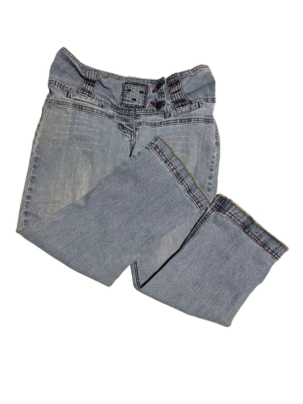 Apollo Jeans Capri Cropped Stretch women Jeans Size 7/8 Light Wash Unique Waist